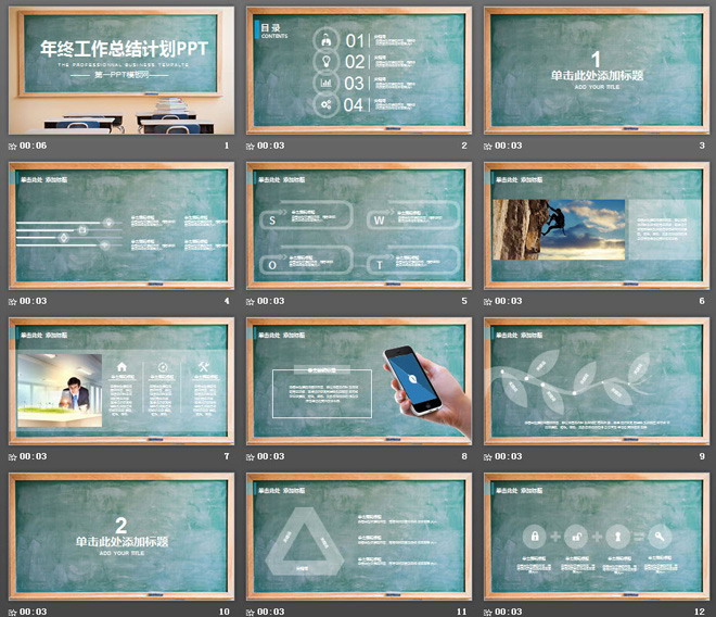 教室黑板背景的教育行业工作总结汇报PPT模板