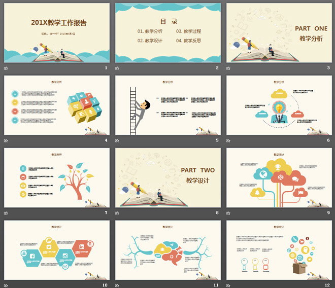 动态卡通扁平化风格的教学设计教学报告PPT模板