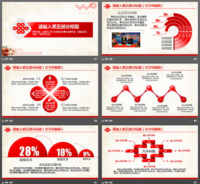 红色大气中国联通工作汇报PPT模板免费下载