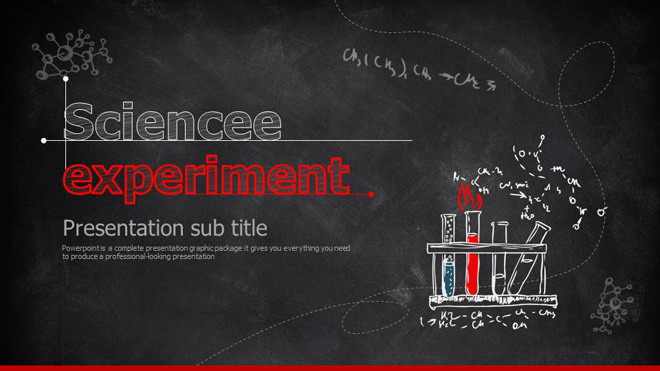 红色黑板粉笔手绘科学化学实验PPT课件模板