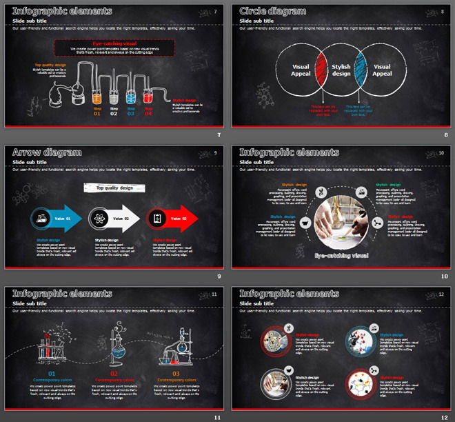 红色黑板粉笔手绘科学化学实验PPT课件模板