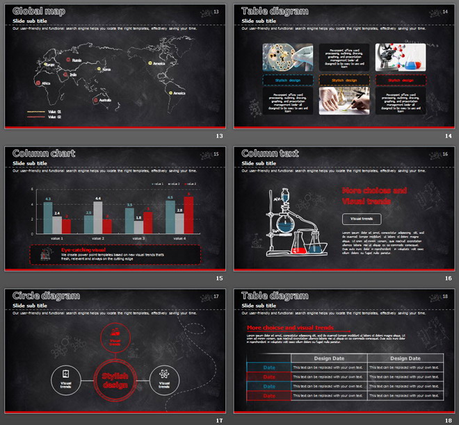 红色黑板粉笔手绘科学化学实验PPT课件模板
