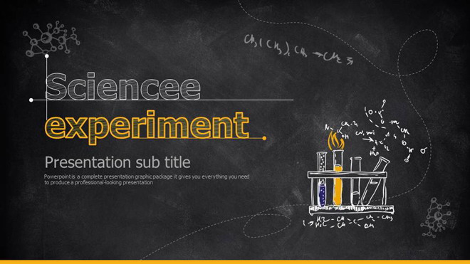 黄色黑板粉笔手绘科学化学实验PPT课件模板