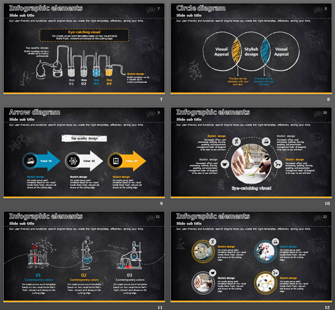 黄色黑板粉笔手绘科学化学实验PPT课件模板